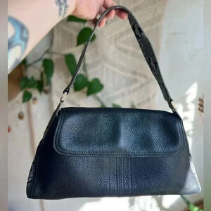 Kenneth Cole Black Leather Hobo Bag with Snake Embossed Details y2k